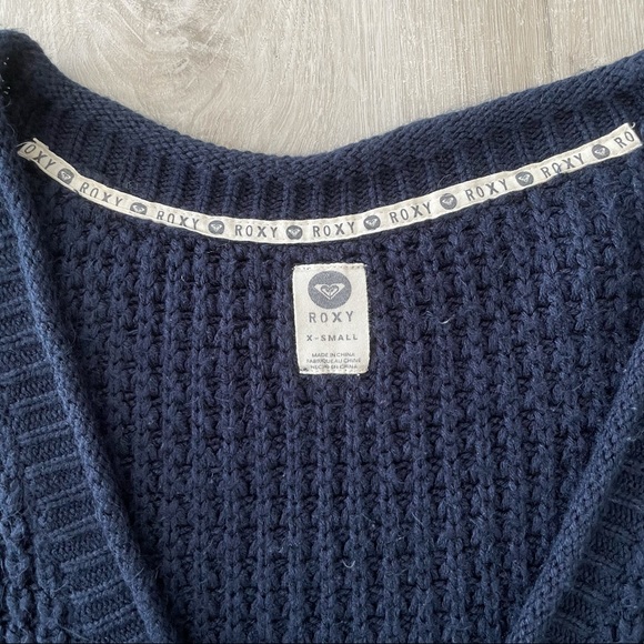 ROXY Navy Blue Waffle Knit Button Front Cardigan - Picture 3 of 4